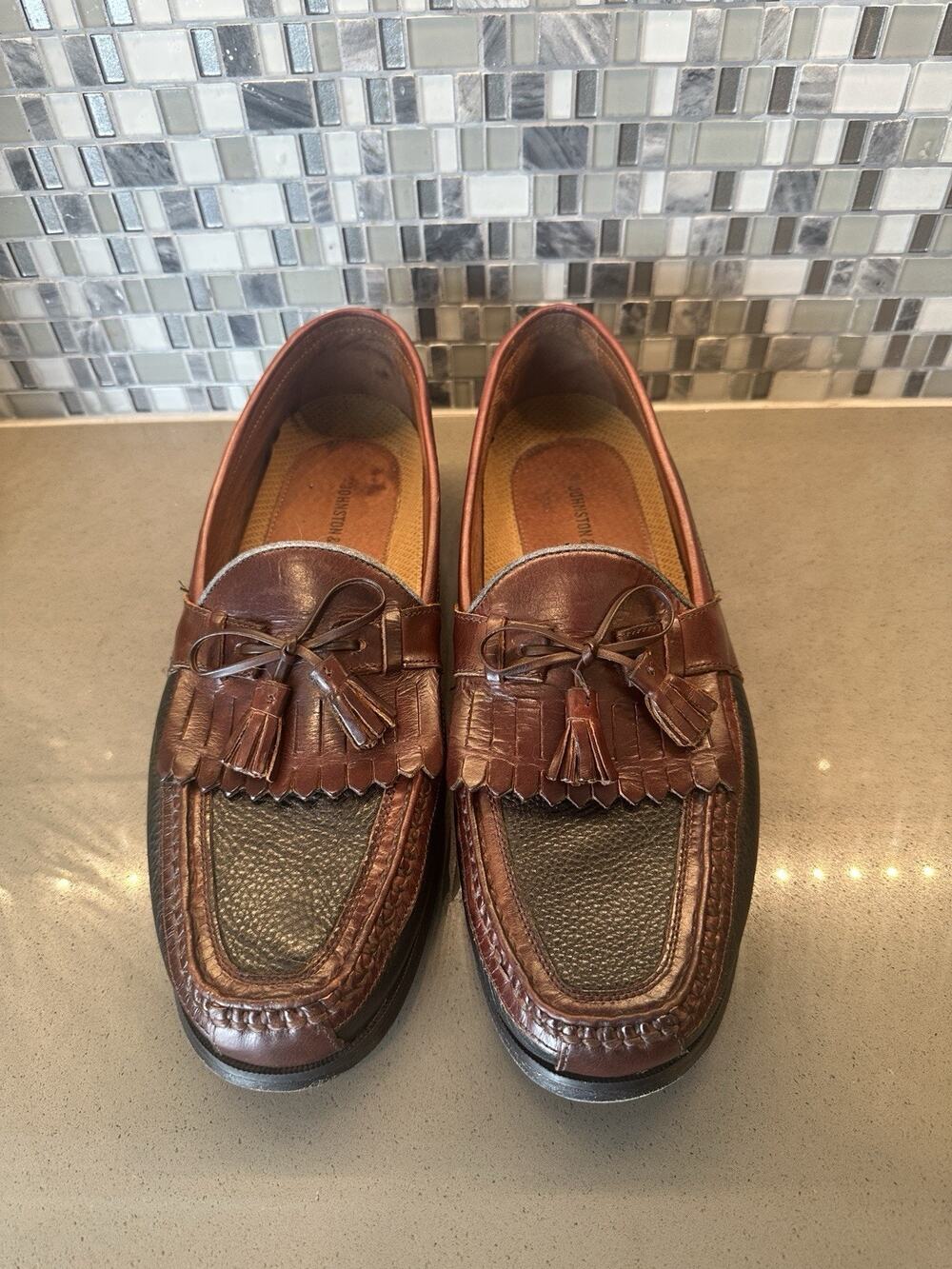 Johnston & Murphy Mens 13M Oxblood Black Leather Kiltie Tassel Loafers